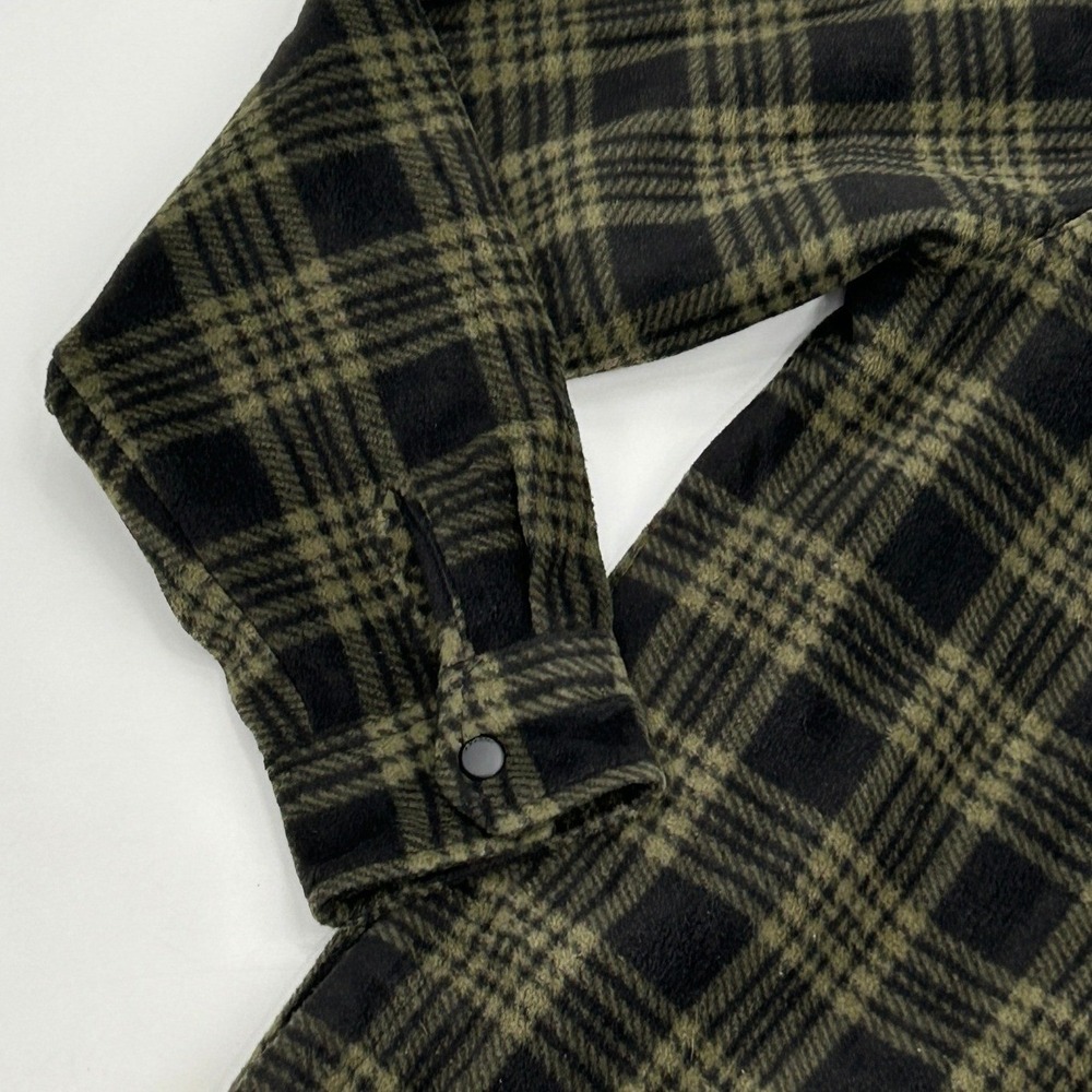 Volcom Mens XL Plaid Fleece Shirt Jacket Olive Green Black Snap Front A1602002 - Picture 6 of 10